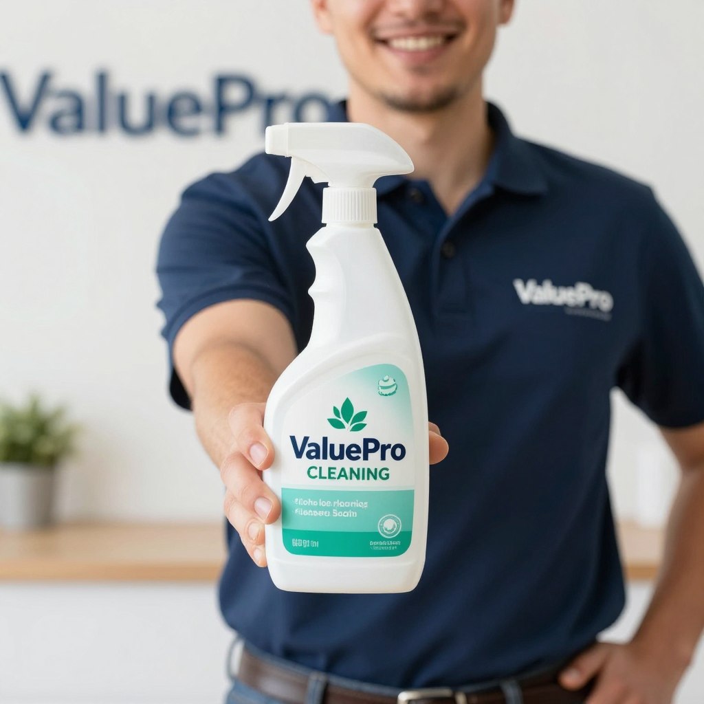 ValuePro Cleaning professional with cleaning supplies in St Louis