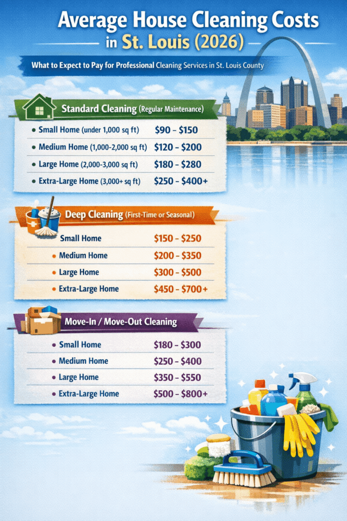St. Louis house cleaning cost breakdown by home size - 2026 pricing guide
