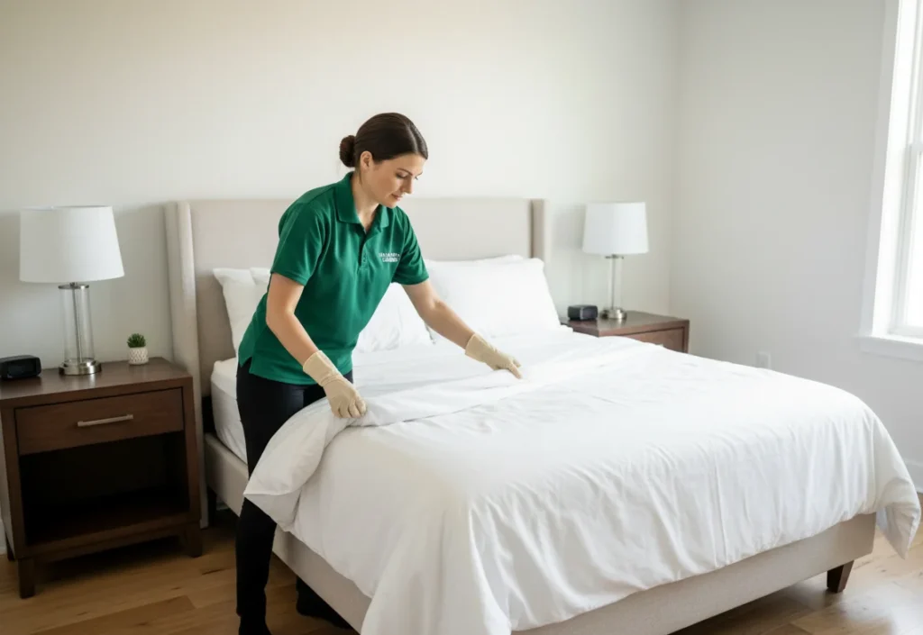 Vacation rental cleaning in St. Louis MO — ValuePro professional preparing Airbnb property