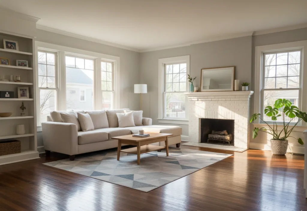 Professional recurring house cleaning in a St. Louis MO home — clean bright living room